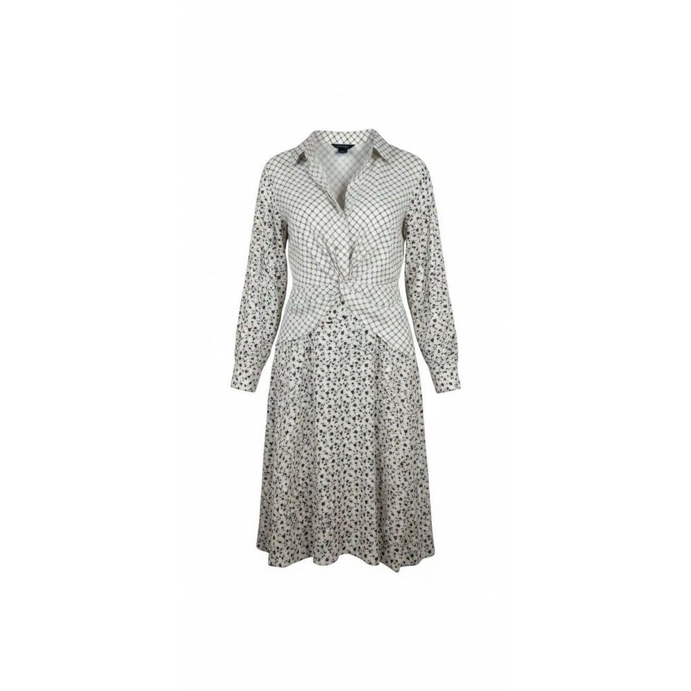 Club Monico Cydar Printed Black Ivory Floral 8 Midi Shirt Dress